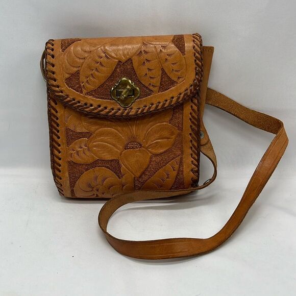 Vintage Hand Tooled Leather Shoulder Purse - Picture 1 of 9